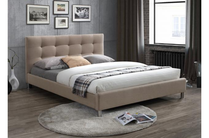 Lit Beige 160 En Tissu Avec Tête De Lit Capitonnée Eva dedans Tete De Lit Avec Rideau