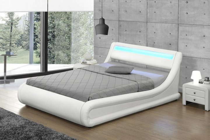 Lit Led Pas Cher Blanc Portland 160X200 Cm – Concept Usine concernant Rideau Lumineux Led Pas Cher