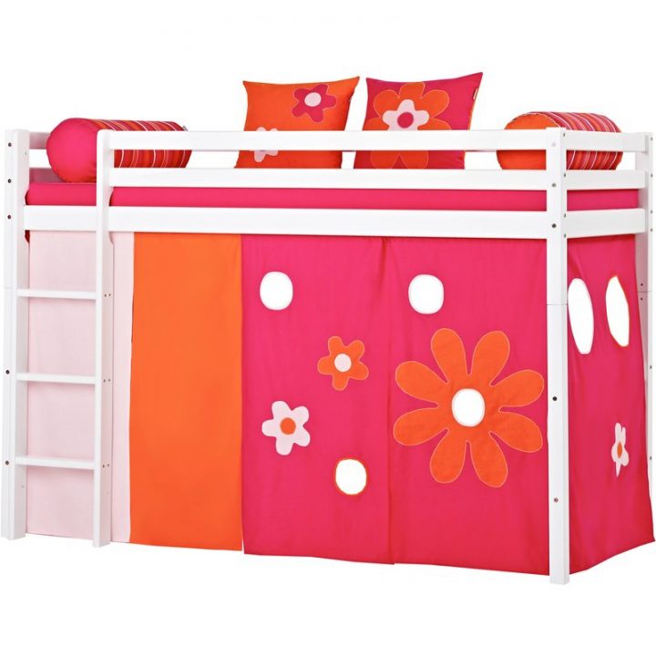 Lit Mezzanine Pour Enfants Laqué Blanc Avec Rideau Matelas dedans Rideau Pour Lit Mezzanine