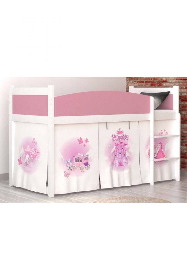 Lit Mezzanine Surélevé Princesse Avec Matelas Et Rideau pour Rideau Pour Lit Mezzanine