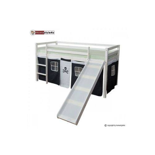 Lit Simple Blanc 90X200 En Hauteur Avec Echelle Et Rideau serapportantà Rideau Hauteur 200