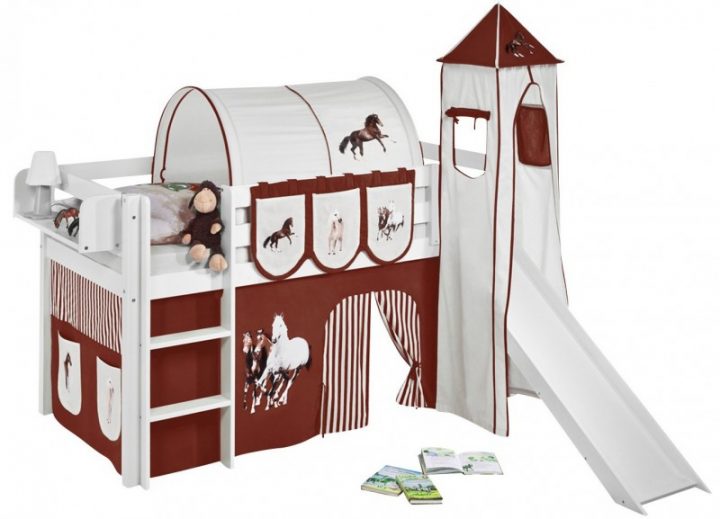 Lit Surélevé Toboggan Blanc Laqué Avec Tour Et Rideau pour Rideau Marron Beige Lit Surélevé Toboggan Blanc Laqué Avec Tour Et Rideau pour Rideau Marron Beige