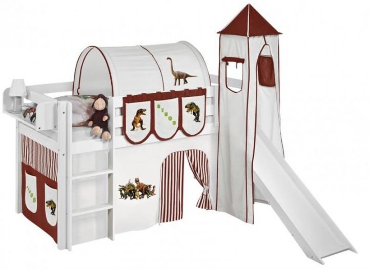 Lit Surélevé Toboggan Blanc Laqué Avec Tour Et Rideau serapportantà Rideau Marron Beige Lit Surélevé Toboggan Blanc Laqué Avec Tour Et Rideau serapportantà Rideau Marron Beige