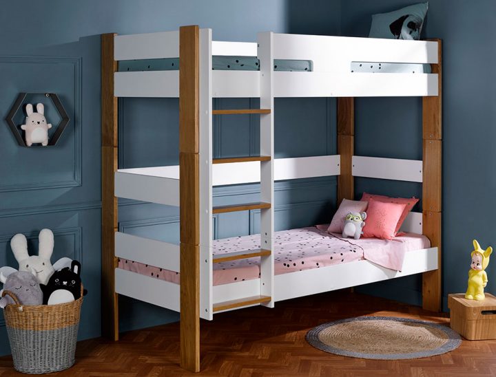 Lits Superposés Enfant Scandi Blanc Et Hêtre 90X190, Lits destiné Rideau Pour Lit Superposé Lits Superposés Enfant Scandi Blanc Et Hêtre 90X190, Lits destiné Rideau Pour Lit Superposé