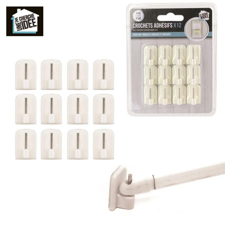 Lot De 12 Crochets Fixation Adhésif Support Tringle Rideau pour Tringle Rideau Fenetre Arrondie
