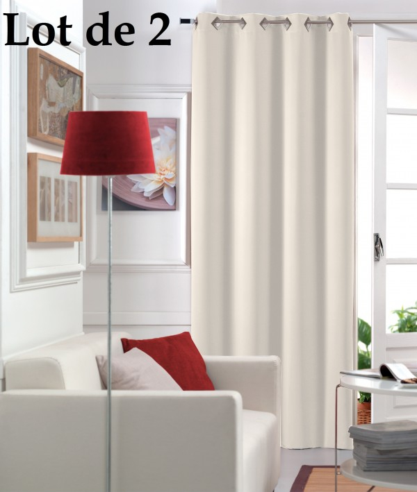 Lot De 2 Rideaux Occultant Œillets Urban Ivoire 140X250 encequiconcerne Rideaux Occultant Blanc Oeillets