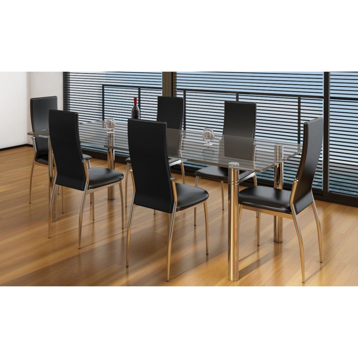 Lot De 6 Chaises De Salle À Manger Alu Noires encequiconcerne Lot De 6 Chaises Salle À Manger
