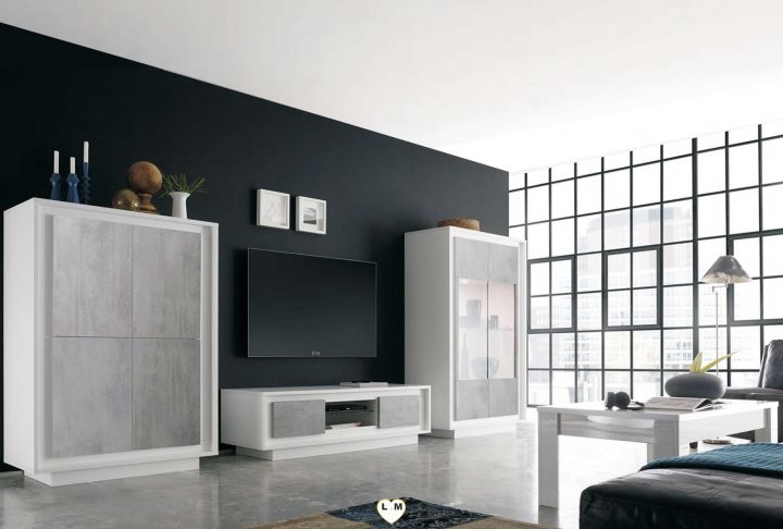 Lynch Blanc Et Beton Sejour Salle A Manger Moderne : L tout Rangement Salle À Manger