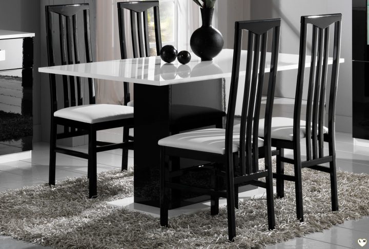 Maracana Laque Noir Et Blanc Sejour Salle A Manger Moderne tout Ensemble Table Et Chaises Salle À Manger