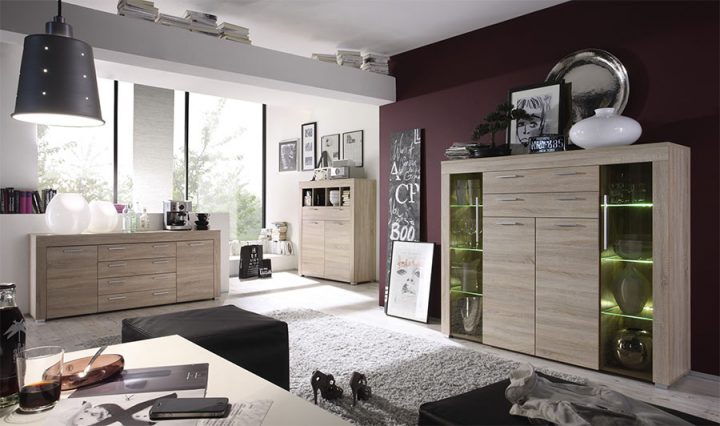 Meuble Buffet Haut Couleur Chêne Clair Style Contemporain pour Meuble De Salle A Manger Contemporain