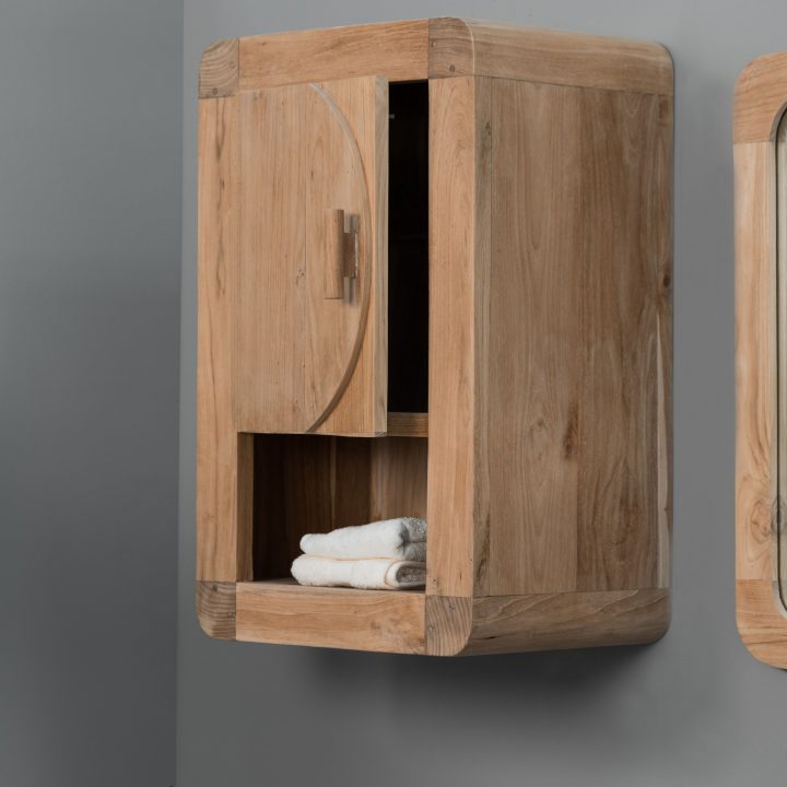 Meuble De Salle De Bain Armoire De Toilette En Teck Rétro concernant Meuble Haut Toilette
