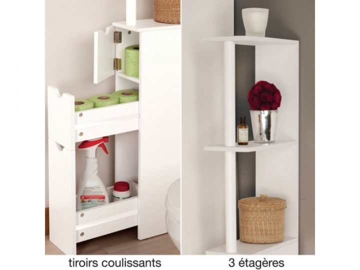 Meuble Wc Étagère Bois 3 Portes Blanc Gain De Place Pour avec Meuble Pour Toilette Castorama