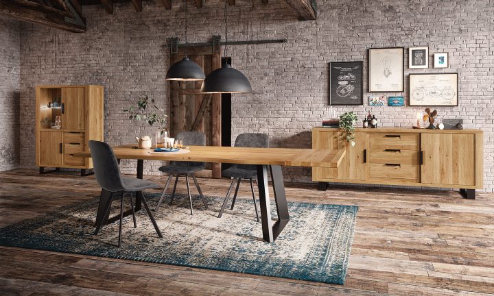 Meubles Salle A Manger Industrielle Chene Miel Metal Noir à Table Salle A Manger Industrielle