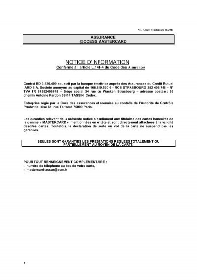 Notice D'Information – Crédit Mutuel pour 63 Chemin Antoine Pardon 69814 Tassin Cedex