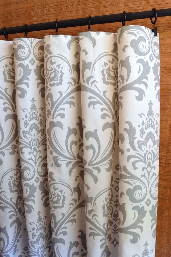 Pair Designer Curtains, White Grey Damask Floral | Rideaux concernant Rideaux Fleuris