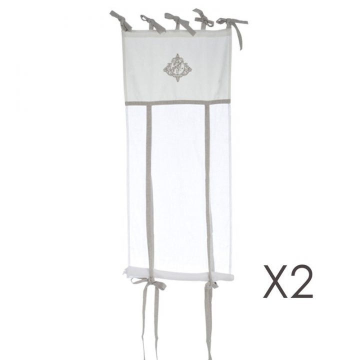 Paire De Rideaux Enrouleurs 45X180Cm En Coton Et Lin Blanc encequiconcerne Rideaux Coton Blanc Oeillets