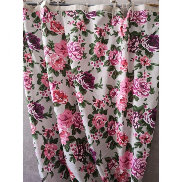 Paire De Rideaux Fleuris En Fil D'Indienne Fond Grège 100 destiné Rideaux Fleuris