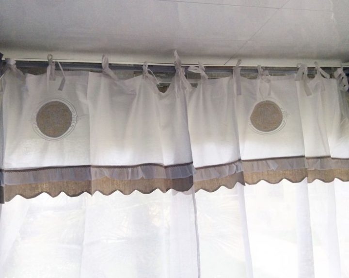 Paire De Rideaux Lin 150X260 Chacun Blanc Beige Broderie dedans Rideaux Shabby Chic