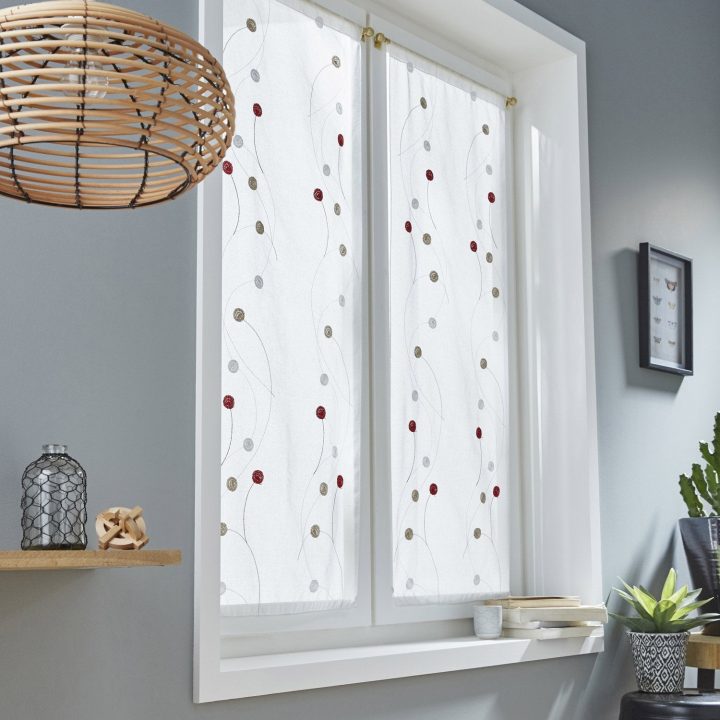 Paire De Vitrages Tamisant Petite Hauteur, Orion, Rouge destiné Rideau Vitrage Porte Fenetre