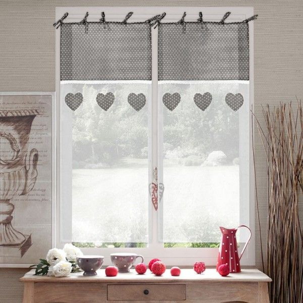 Paire De Voilages (60 X 160 Cm) Cœur Etamine Gris – Rideau encequiconcerne Rideau Voilage Blanc Et Gris