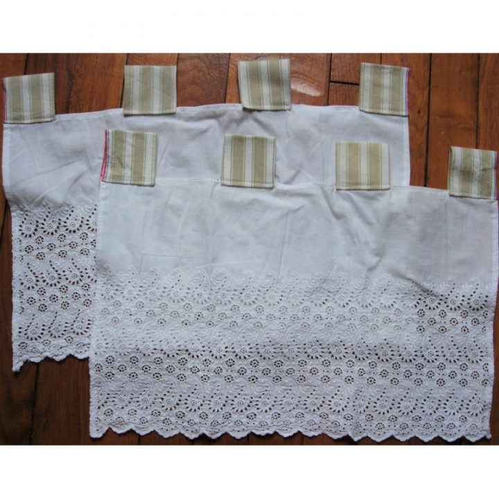 Paire Rideaux Linge Ancien | Coton Blanc + Dentelle intérieur Rideaux À Pattes Paire Rideaux Linge Ancien | Coton Blanc + Dentelle intérieur Rideaux À Pattes