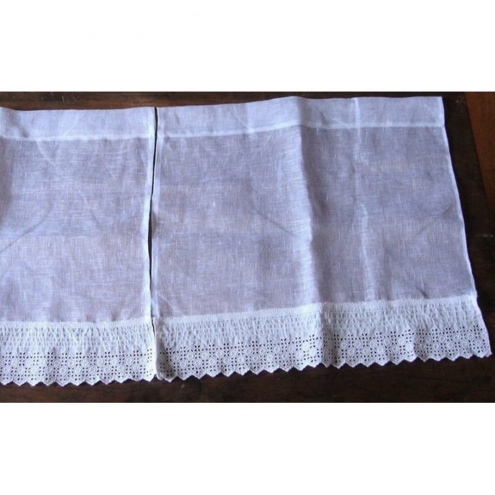 Paire Rideaux | Voile De Lin Blanc + Dentelle Ancienne tout Rideaux Dentelle Ancienne Ou Macramé