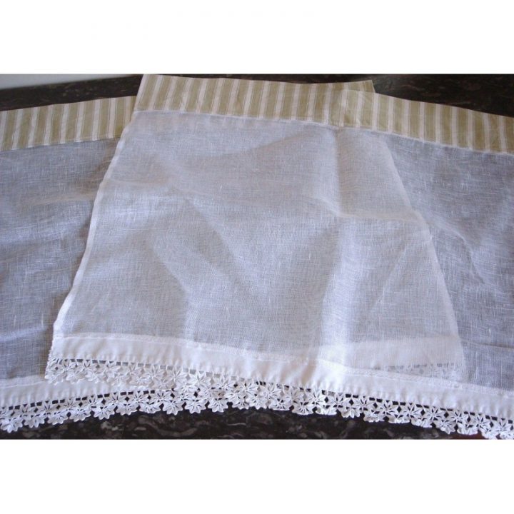 Paire Rideaux Voile De Lin Blanc Neuf + Linges Anciens dedans Rideaux Anciens