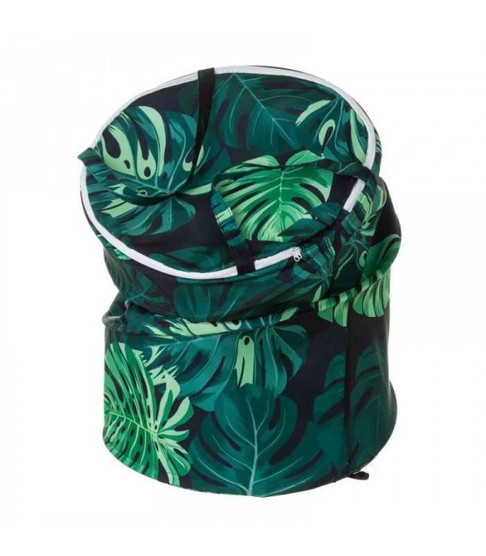 Panier À Linge En Polyester Vert Feuillage Tropical avec Rideaux Feuillage Tropical