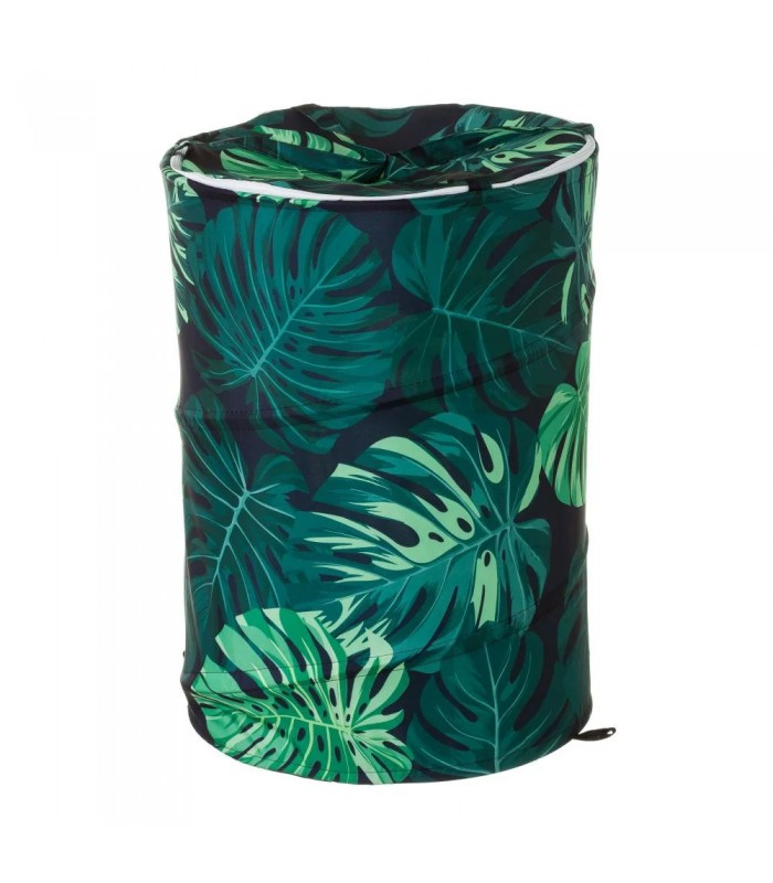 Panier À Linge En Polyester Vert Feuillage Tropical avec Rideaux Feuillage Tropical