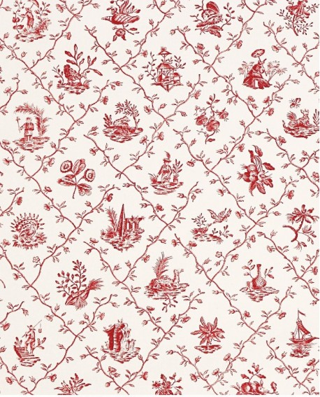 Papier Peint Toile De Jouy Charles Burger Pillement Rouge encequiconcerne Rideaux Toile De Jouy Rouge