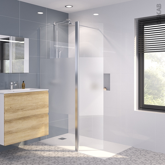 Paroi De Douche À L'Italienne 90 Cm + Volet Verre Dépoli 8 pour Fixation Paroi Verre Douche