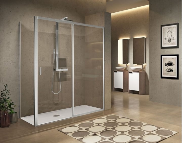 Paroi De Douche Sans Seuil 1 Porte Coulissante+1 Fixe avec Paroi De Douche 170 Cm Paroi De Douche Sans Seuil 1 Porte Coulissante+1 Fixe avec Paroi De Douche 170 Cm