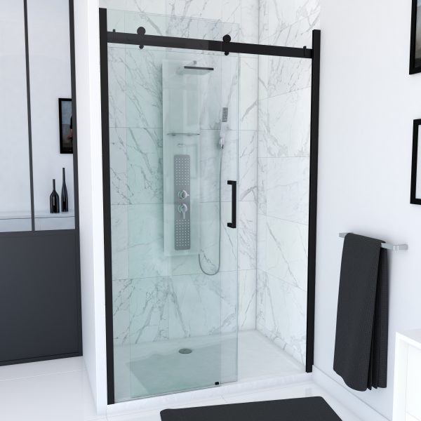 Paroi De Douche Type Industriel Coulissante Noir Mat dedans Paroi De Douche Coulissante 140