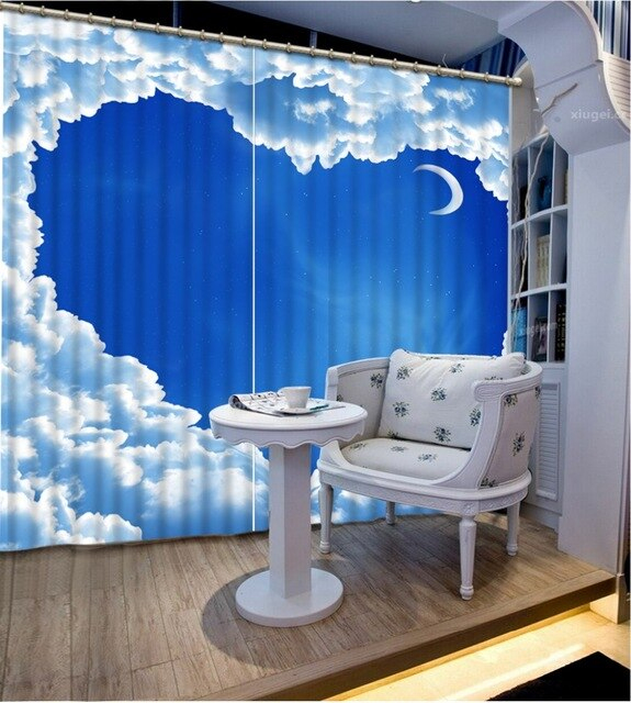 Personnalisé 3D Rideau Bleu Ciel Et Blanc Nuages Rideaux pour Rideaux Bleu Ciel