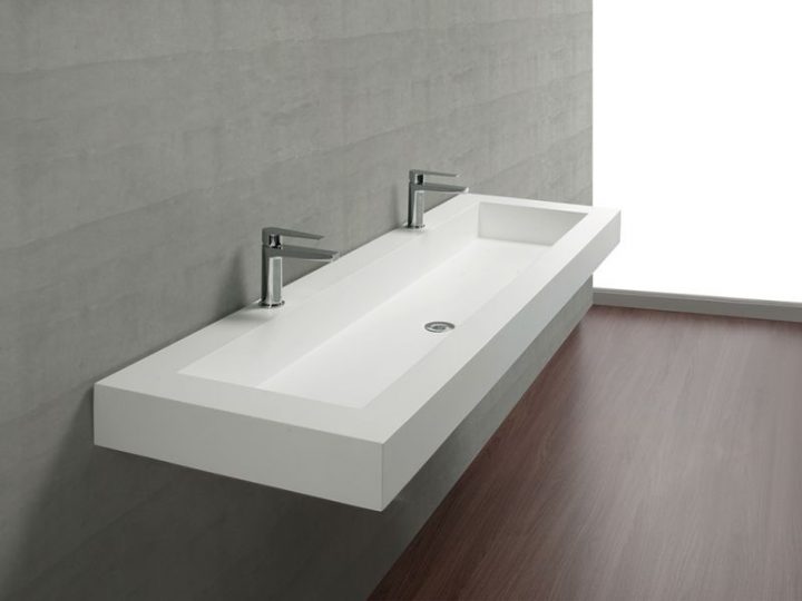 Plan Toilette Avec Double Vasque Intégrée 50 X 120 Cm intérieur Plan De Toilette Sur Mesure