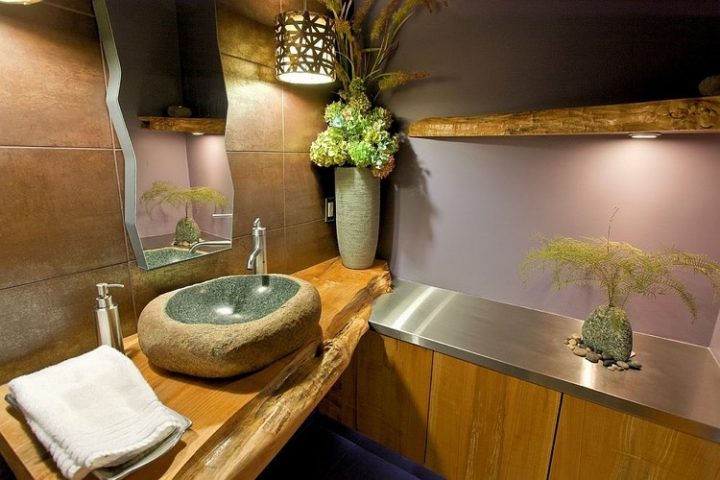 Plan Vasque Bois Brut Dans La Salle De Toilette – Osez Le pour Plan De Toilette Bois