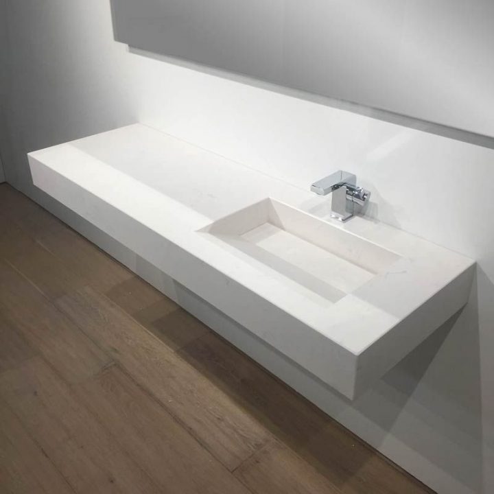 Plan Vasque Salle De Bain Suspendu 141X46 Cm, Excentré avec Plan De Toilette Sur Mesure