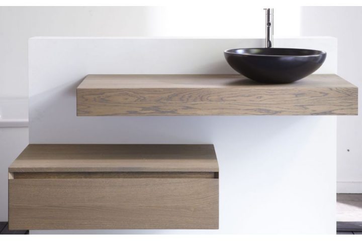 Plan Vasque Suspendu En Chêne Massif, Line Art serapportantà Plan De Toilette Bois