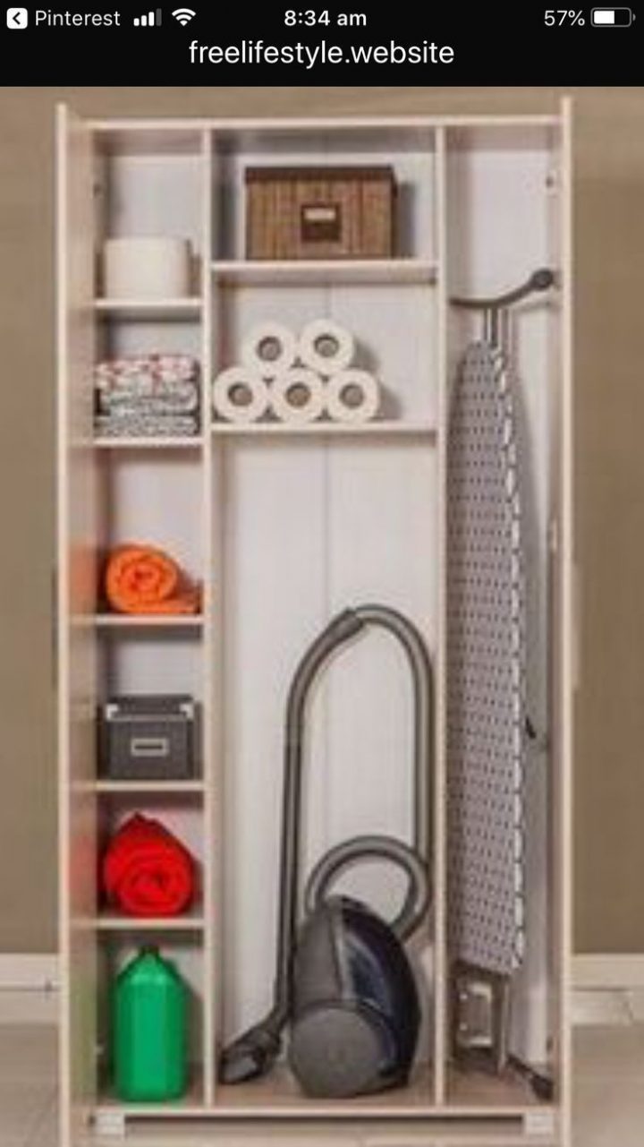 Rangement Placard Ménage | Rangement Aspirateur, Meuble intérieur Placard Toilette