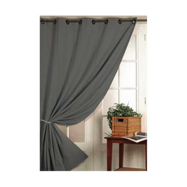 Rideau 100% Occultant Ignifugé M1 Non Feu Gris Gris Home concernant Rideau Occultant 140X180