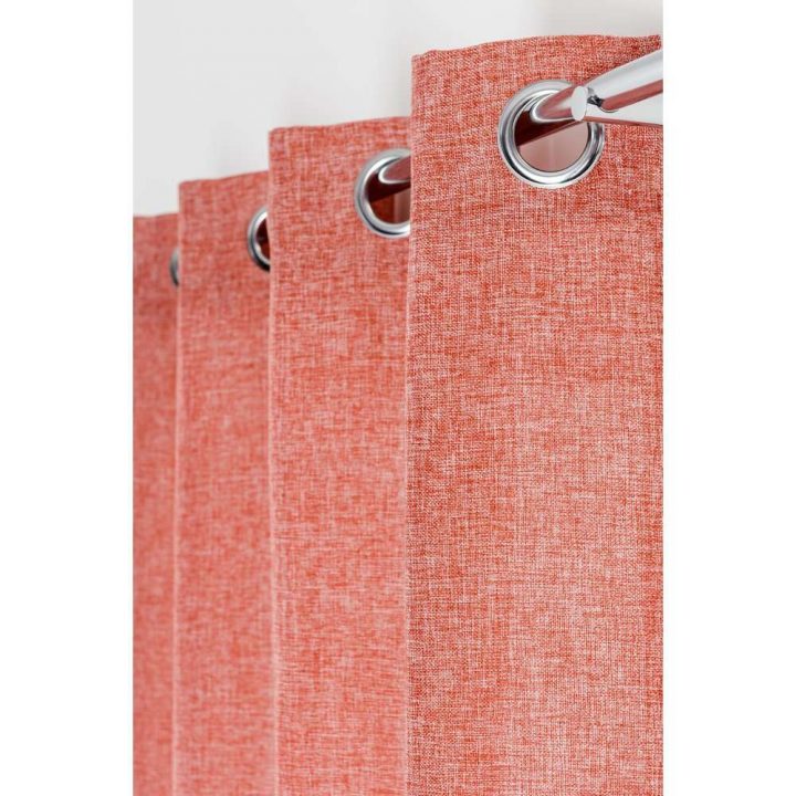Rideau 140 X 240 Cm Tamisant Chambray Effet Uni Lin Rouge avec Rideau Effet Lin