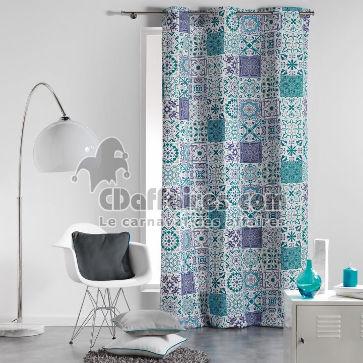 Rideau A Oeillets 140 X 240 Cm Coton Imprime Persane Bleu à Rideau Voilage Bleu