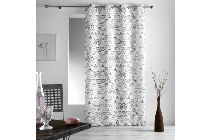 Rideau A Œillets Blanc Imprimé Géométriques Gris 140X260 destiné Rideaux Geometrique Rideau A Œillets Blanc Imprimé Géométriques Gris 140X260 destiné Rideaux Geometrique