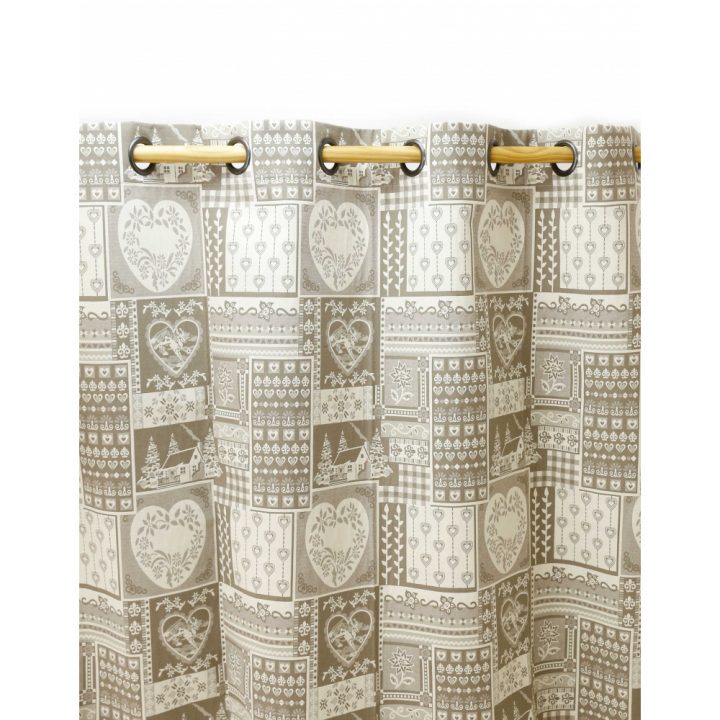Rideau À Oeillets Déco Chalet Taupé En Coton | Grenier Alpin pour Rideaux Style Chalet