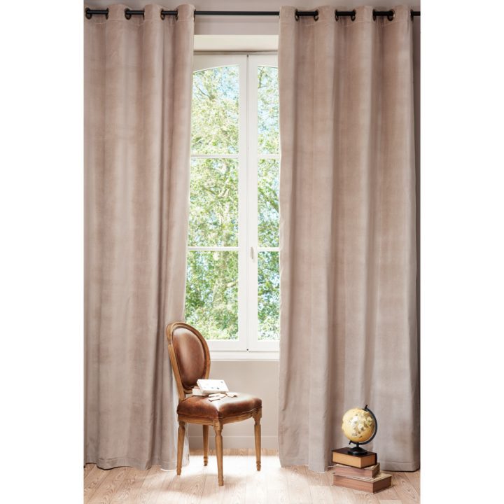 Rideau À Œillets Double Face En Velours Et Lin Beige 140 X encequiconcerne Rideau Double Voilage