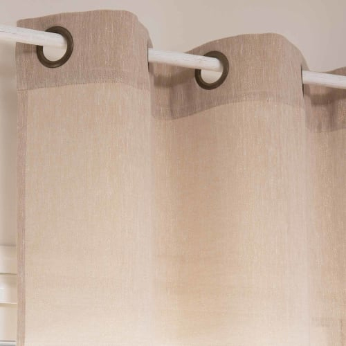 Rideau À Œillets En Coton Et Lin Beige À Paillettes À L tout Rideau Lin Beige