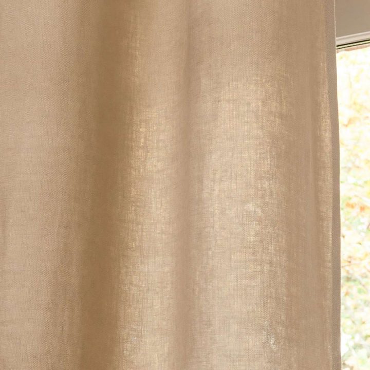 Rideau À Œillets En Lin Lavé Beige 140 X 300 | Maisons Du destiné Rideau En Lin Beige