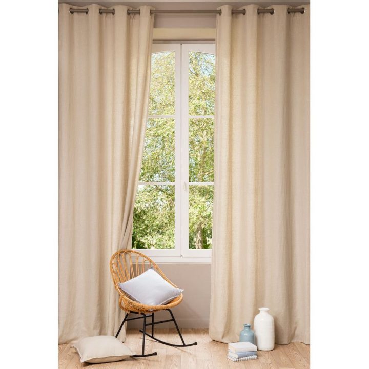 Rideau À Œillets En Lin Lavé Beige À L'Unité 140X300 encequiconcerne Rideau En Lin Beige