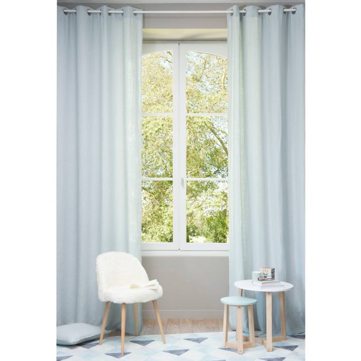 Rideau À Oeillets En Lin Lavé Bleu Glacier 130 X 300 Cm tout Rideau Scandinave Bleu