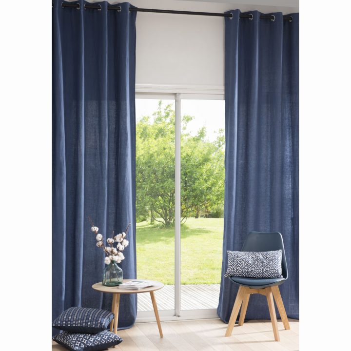 Rideau À Œillets En Lin Lavé Bleu Marine À L'Unité 130X300 intérieur Rideaux En Lin Lavé Rideau À Œillets En Lin Lavé Bleu Marine À L'Unité 130X300 intérieur Rideaux En Lin Lavé